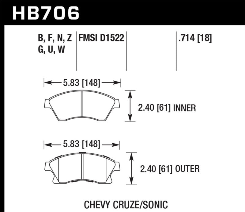 Hawk Performance Hawk 11-12 Chevy Cruze Eco/LS/1LT/2LT/LTZ / 12 Sonic LS/LT/LTZ HP Plus Front Street Brake Pads