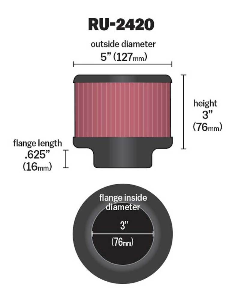 K&N Engineering K&N Universal Rubber Filter 3 inch Flange 5 inch OD 3 inch Height