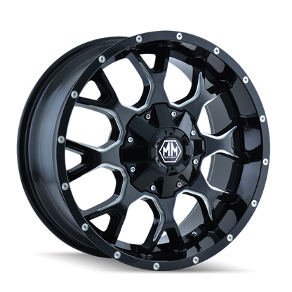 Mayhem 8015 Warrior 20x9 / 8x165.1 BP / 0mm Offset / 130.8mm Hub Gloss Black Milled Wheel