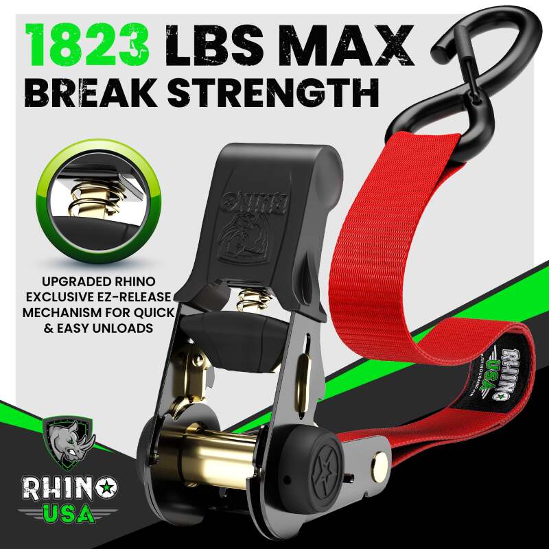Rhino USA Medium Duty Ratchet Strap Tie-Down 4-Pack (Green)