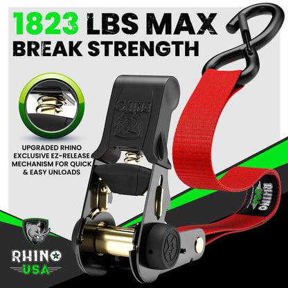 Rhino USA Medium Duty Ratchet Strap Tie-Down 4-Pack (Green)