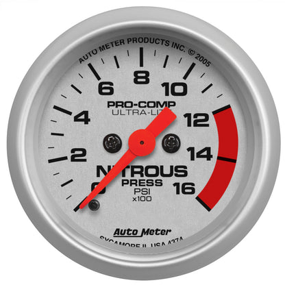 Autometer Ultra-Lite 52mm FSE 0-1600 PSI Nitrous Pressure Gauge