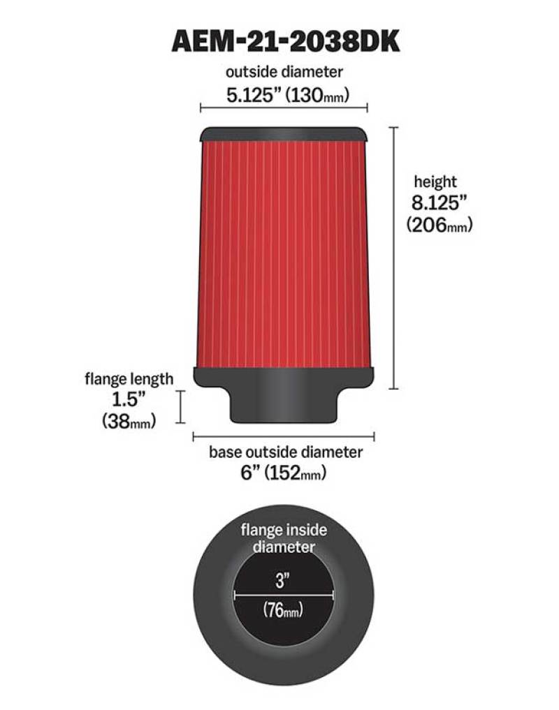 AEM Induction AEM 3 in Short Neck 8 in Element Filter