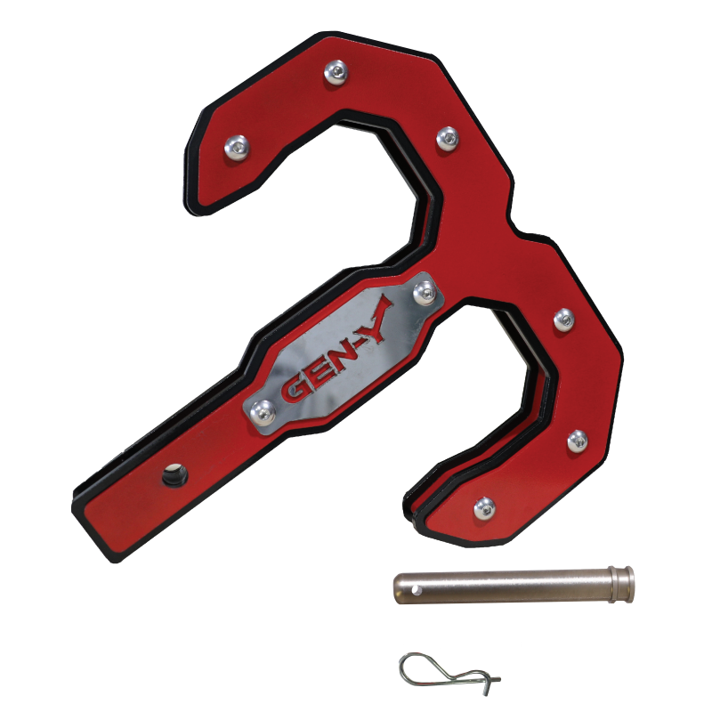 GEN-Y Hitch Gen-Y Hulk 2.5 21K Tow Hook 2.5in Shank w/GH-099 Pin/GH-011 Twist Clip - Black/Red