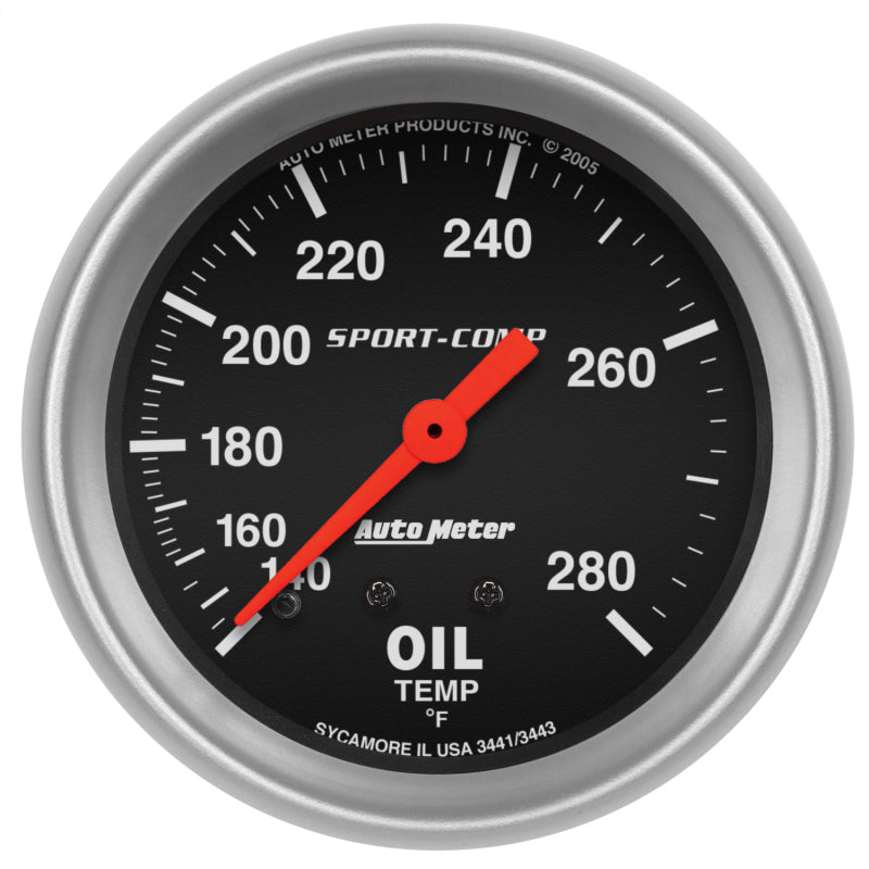 Autometer Sport-Comp 66.7mm 140-280 Degree F PSI Mechanical Oil Temperature Gauge