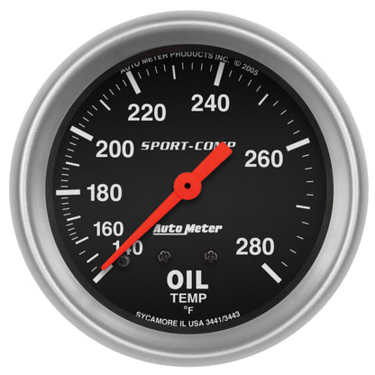 Autometer Sport-Comp 66.7mm 140-280 Degree F PSI Mechanical Oil Temperature Gauge