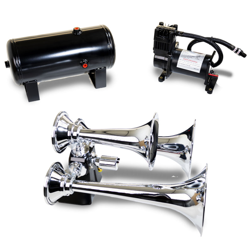Kleinn Air Horns Kleinn Triple Chrome Horn Kit w/ 150 PSI Air Compressor / 1.5 gal Air Tank