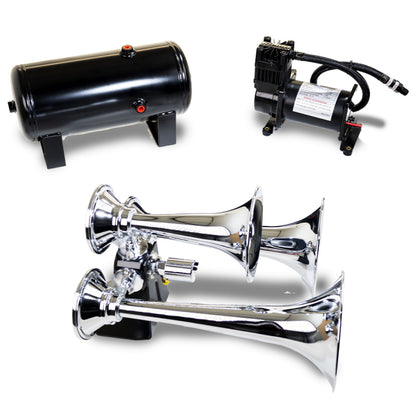 Kleinn Air Horns Kleinn Triple Chrome Horn Kit w/ 150 PSI Air Compressor / 1.5 gal Air Tank