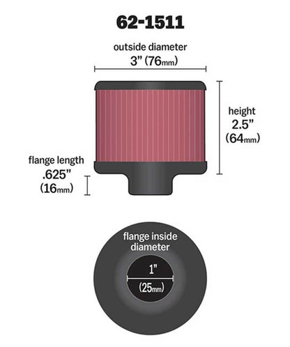 K&N Engineering K&N 1in Flange ID x 3in OD x 2.5in Height Clamp On Crankcase Vent Filter