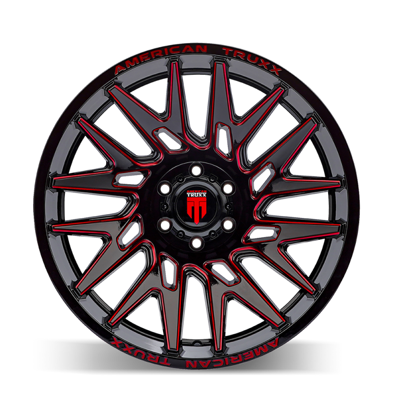 American Truxx AT1919 Evolution 22x12 / 8x180 BP / -44mm OS / 124.2mm Hub Gloss Blk Prizm Red Wheel