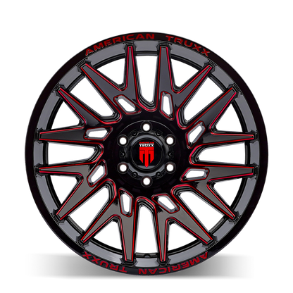 American Truxx AT1919 Evolution 22x12 / 8x180 BP / -44mm OS / 124.2mm Hub Gloss Blk Prizm Red Wheel