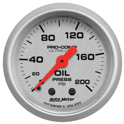Autometer Ultra-Lite 52mm 0-200 PSI Mechanical Oil Pressure Gauge