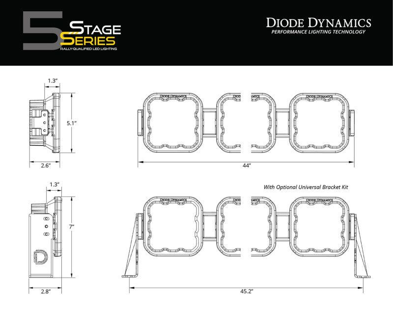 Diode Dynamics SS5 Sport Universal CrossLink 7-Pod Lightbar - White Driving