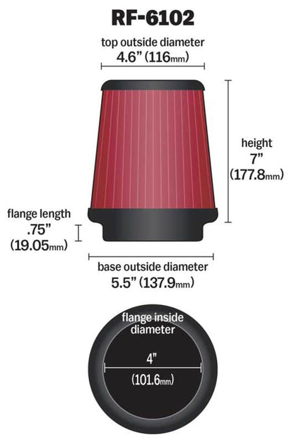 K&N Engineering K&N Filter Universal Air Filter 3-15/16in FLG / 5-15/32in OD / 7in H
