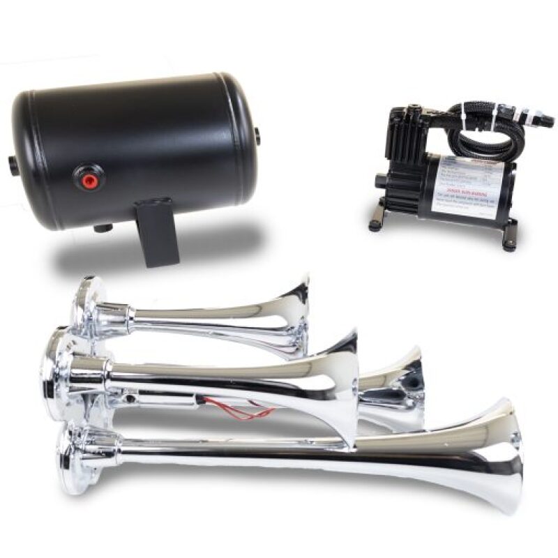 Kleinn Air Horns Kleinn Chrome Quad Horn Kit w/ 130 PSI Air Compressor / 1.0 gal Air Tank