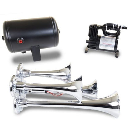 Kleinn Air Horns Kleinn Chrome Quad Horn Kit w/ 130 PSI Air Compressor / 1.0 gal Air Tank