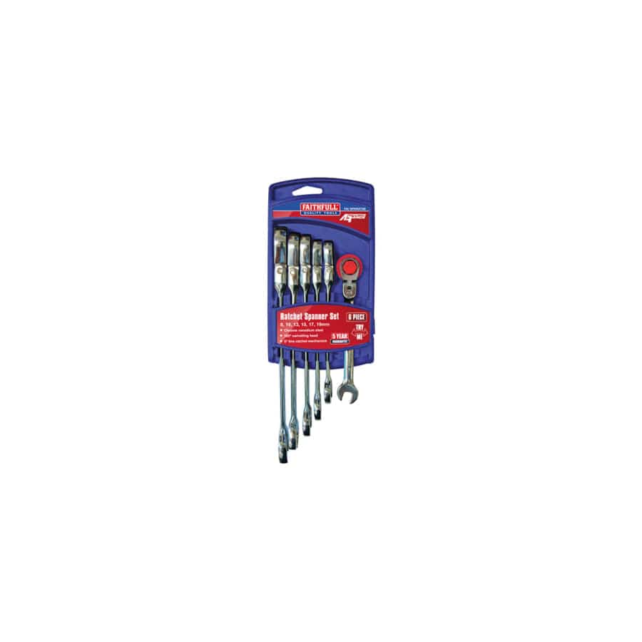 Faithfull FAISPARAT6S Ratchet Combination Spanner Flex Head Set, 6 Piece