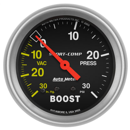 Autometer Sport-Comp 2-5/8in 30 IN HG/30 PSI Mechanical Boost/Vacuum Gauge