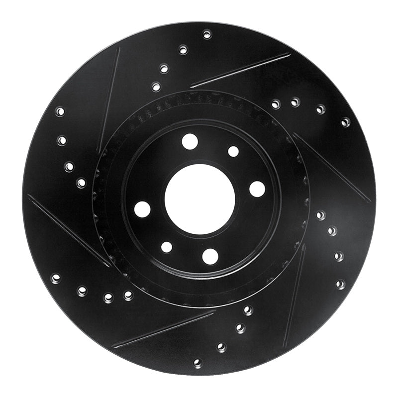 R1 Concepts R1 2012-2019 Fiat 500E Front Right Drilled & Slotted Black Brake Rotor
