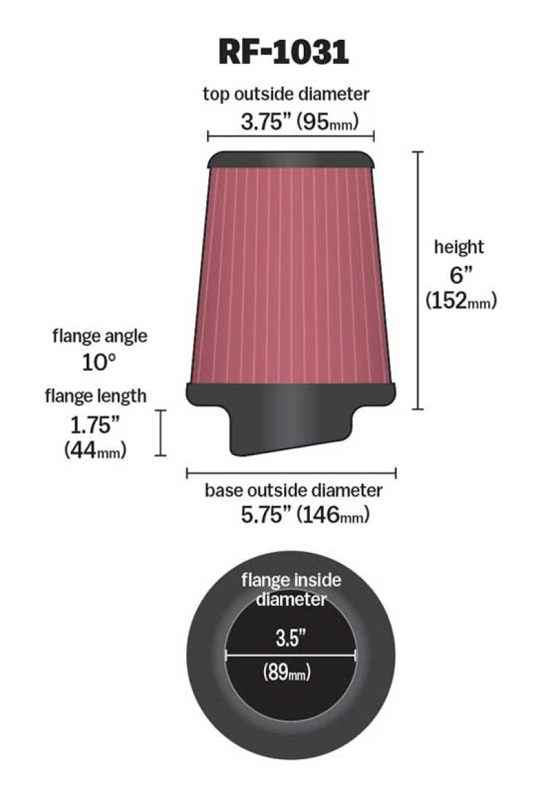 K&N Engineering K&N Round Tapered Universal Air Filter 3.5in Flange ID / 5.75in Base OD / 3.75in Top OD / 6in H