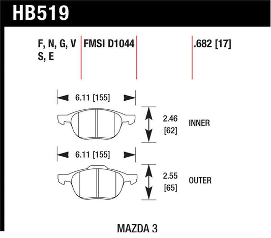 Hawk Performance Hawk HP+ 08-09 Mazda 3 / Ford/ Volvo HP+ Street Front Brake Pads