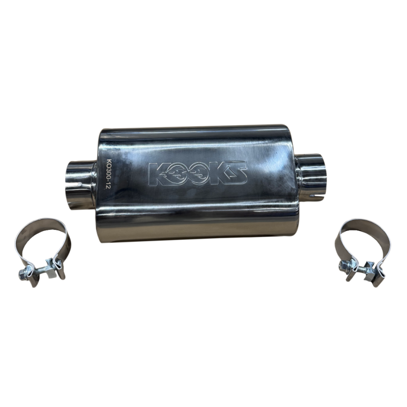 Kooks Headers Kooks 3in Oval Clamp In Center/Center Muffler 12in Long Body Polished Stainless Steel