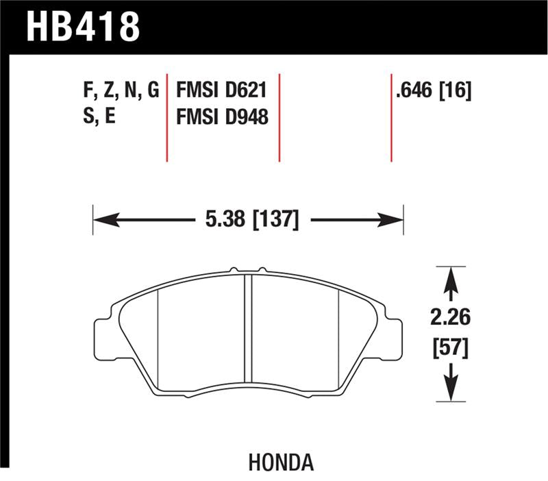 Hawk Performance Hawk 02-06 RSX (non-S) Front / 03-11 Civic Hybrid / 04-05 Civic Si HP DTC-60 Front Race Brake Pads