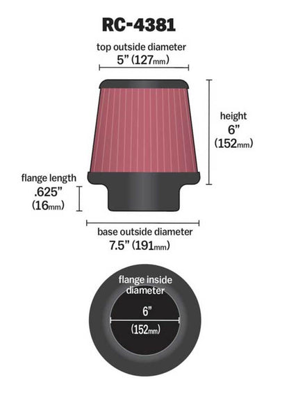 K&N Engineering K&N Universal Chrome Filter 6in Flange ID x 7.5in Base OD x 5in Top OD x 6in H