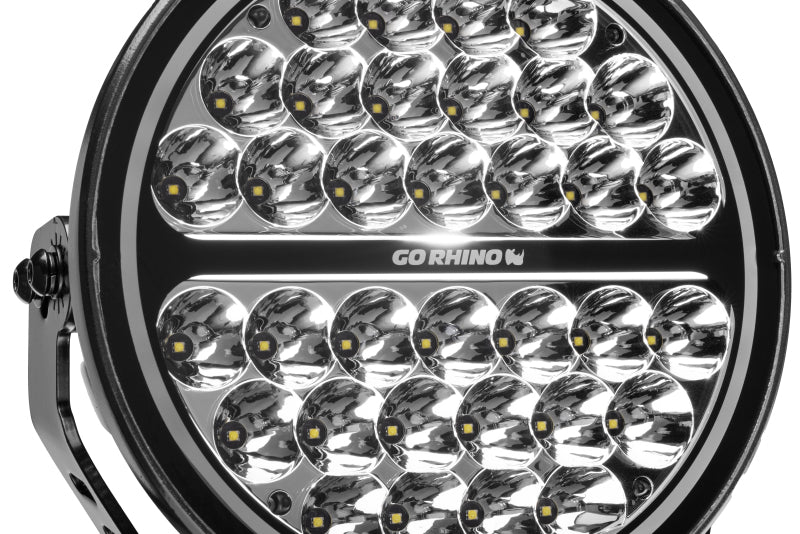 Go Rhino Xplor Blackout Series Round Single LED Spot Light Kit w/DRL (Surface Mount) 9in. - Blk