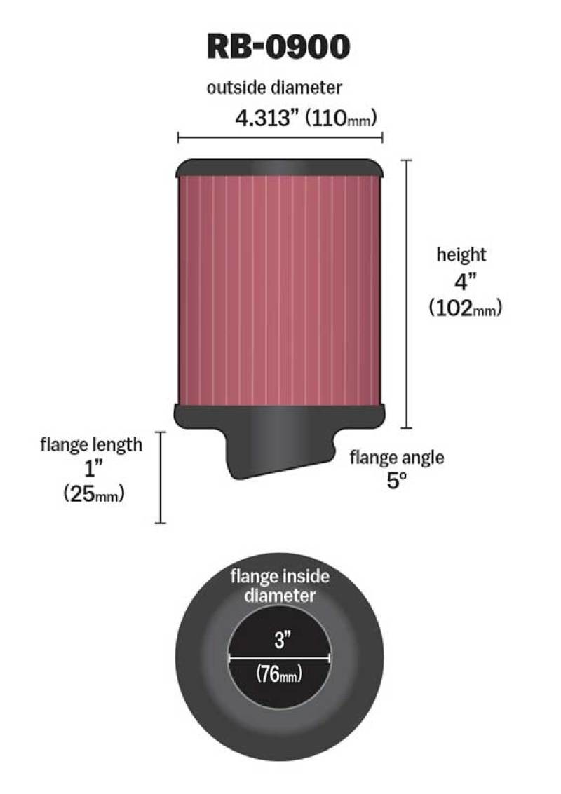 K&N Engineering K&N Universal Rubber Filter 3 inch 5 Degree FLG 4 1/2 inch OD 4 inch Height
