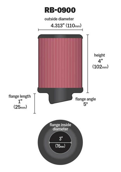 K&N Engineering K&N Universal Rubber Filter 3 inch 5 Degree FLG 4 1/2 inch OD 4 inch Height