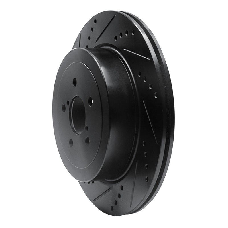 R1 Concepts R1 03-04 Subaru Impreza Rear Left Drilled & Slotted Black Brake Rotor