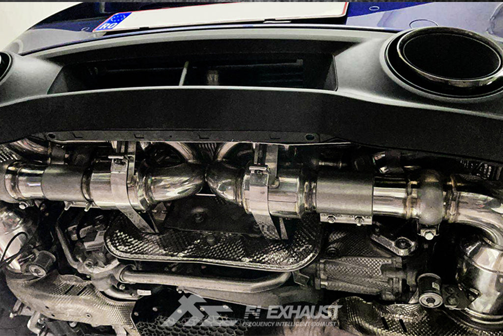 FI Exhaust PH-992T-NCATS4 + PH-992T-CBOES4 + CAP-01SS4*4 Catless Downpipe + Valvetronic Muffler (Compatible with OEM Elect. Valve - No Remote Control Included)
