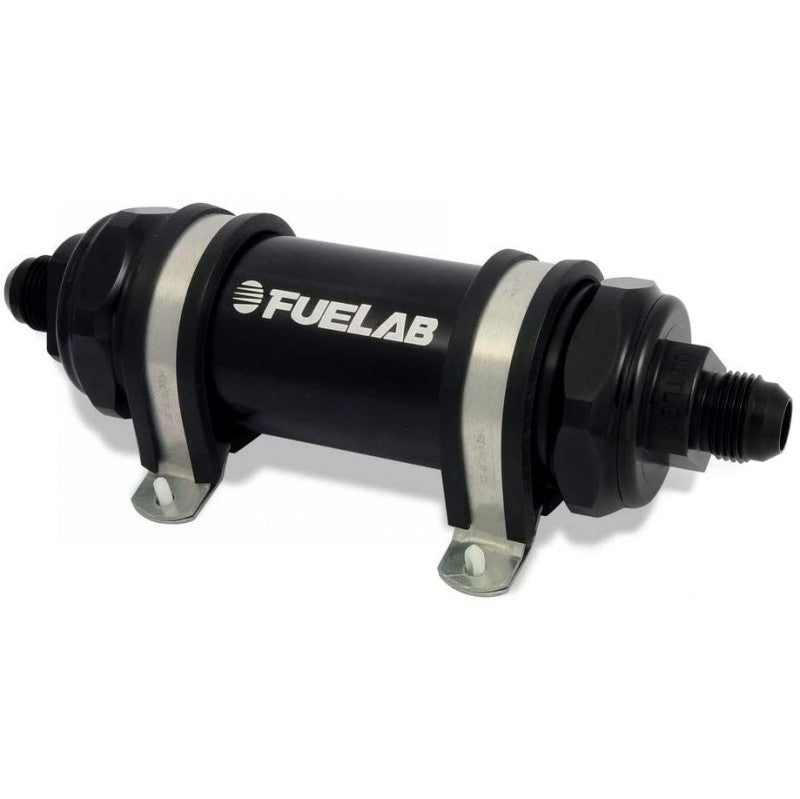 FUELAB 82822-1 IN-LINE FUEL FILTER (8AN IN/OUT, 5 INCH 100 MICRON STAINLESS STEEL ELEMENT) BLACK