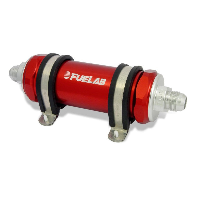 FUELAB 82821-2 IN-LINE FUEL FILTER (6AN IN/OUT, 5 INCH 100 MICRON STAINLESS STEEL ELEMENT) RED