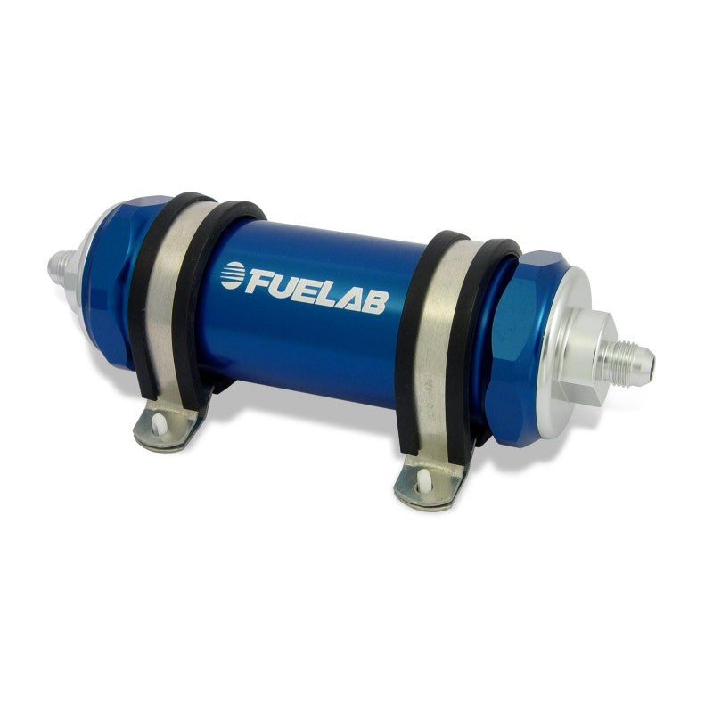 FUELAB 82812-3 IN-LINE FUEL FILTER (8AN IN/OUT, 5 INCH 40 MICRON STAINLESS STEEL ELEMENT) BLUE