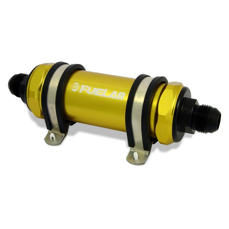 FUELAB 82821-5 IN-LINE FUEL FILTER (6AN IN/OUT, 5 INCH 100 MICRON STAINLESS STEEL ELEMENT) GOLD