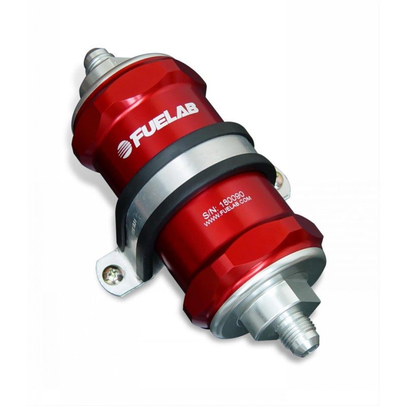 FUELAB 81821-2 IN-LINE FUEL FILTER (6AN IN/OUT, 3 INCH 100 MICRON STAINLESS STEEL ELEMENT) RED