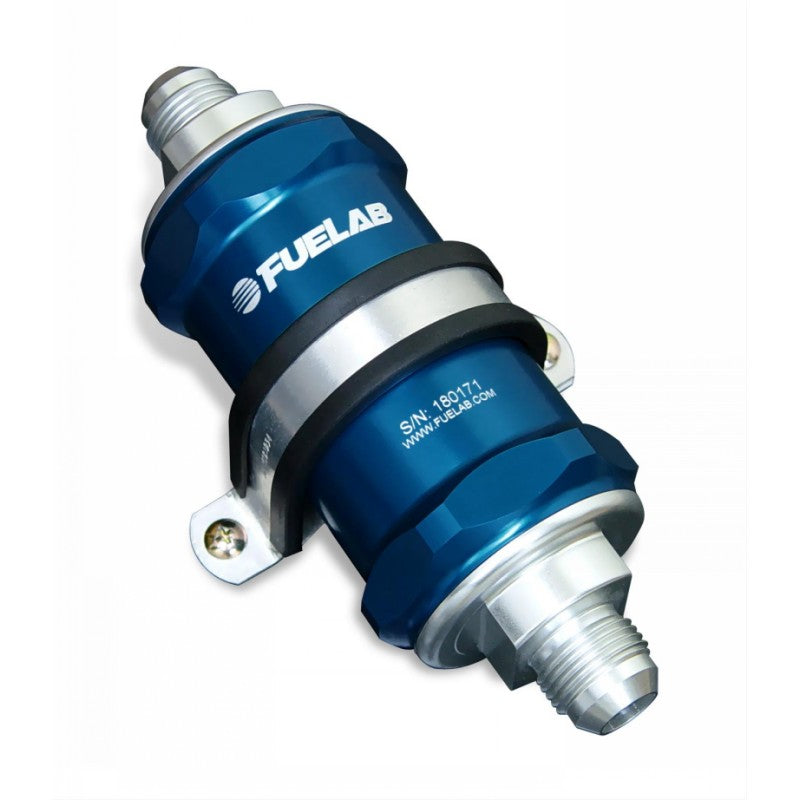 FUELAB 81814-3 IN-LINE FUEL FILTER (12AN IN/OUT, 3 INCH 40 MICRON STAINLESS STEEL ELEMENT) BLUE