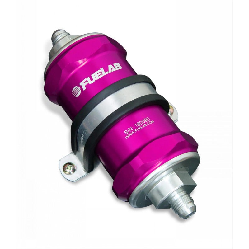 FUELAB 81801-4 IN-LINE FUEL FILTER (6AN IN/OUT, 3 INCH 10 MICRON PAPER ELEMENT) PURPLE