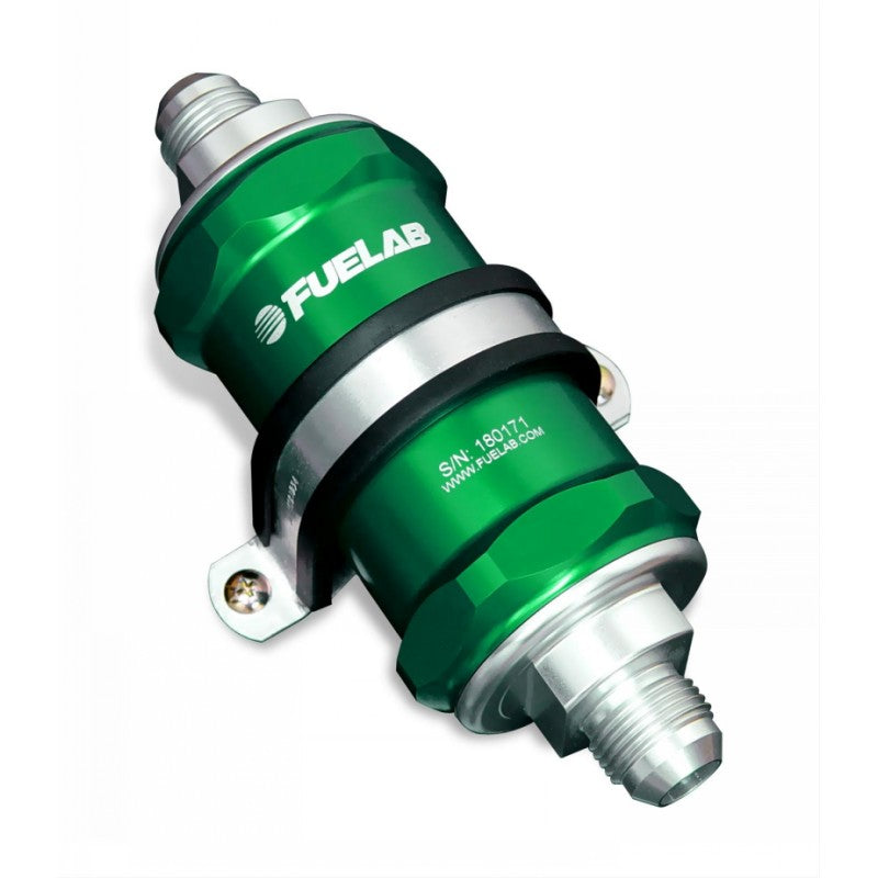 FUELAB 81802-6 IN-LINE FUEL FILTER (8AN IN/OUT, 3 INCH 10 MICRON PAPER ELEMENT) GREEN