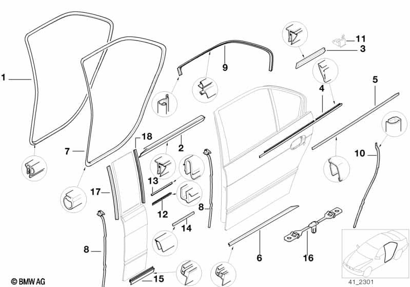 Genuine BMW 51222421515 Waist Rail Trim Strip, Ext. Left Rear SCHWARZ GLANZ | ML Performance US Car Parts