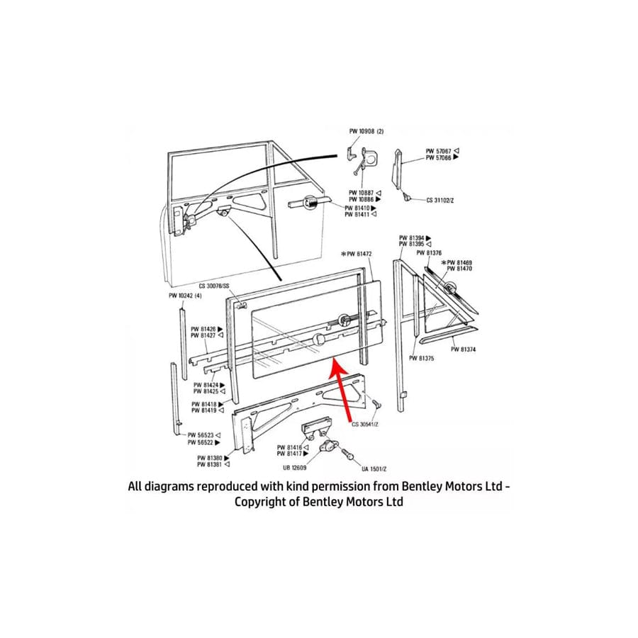 GENUINE Rolls-Royce & Bentley PW81472 DROPGLASS FRONT DOOR (sundym)