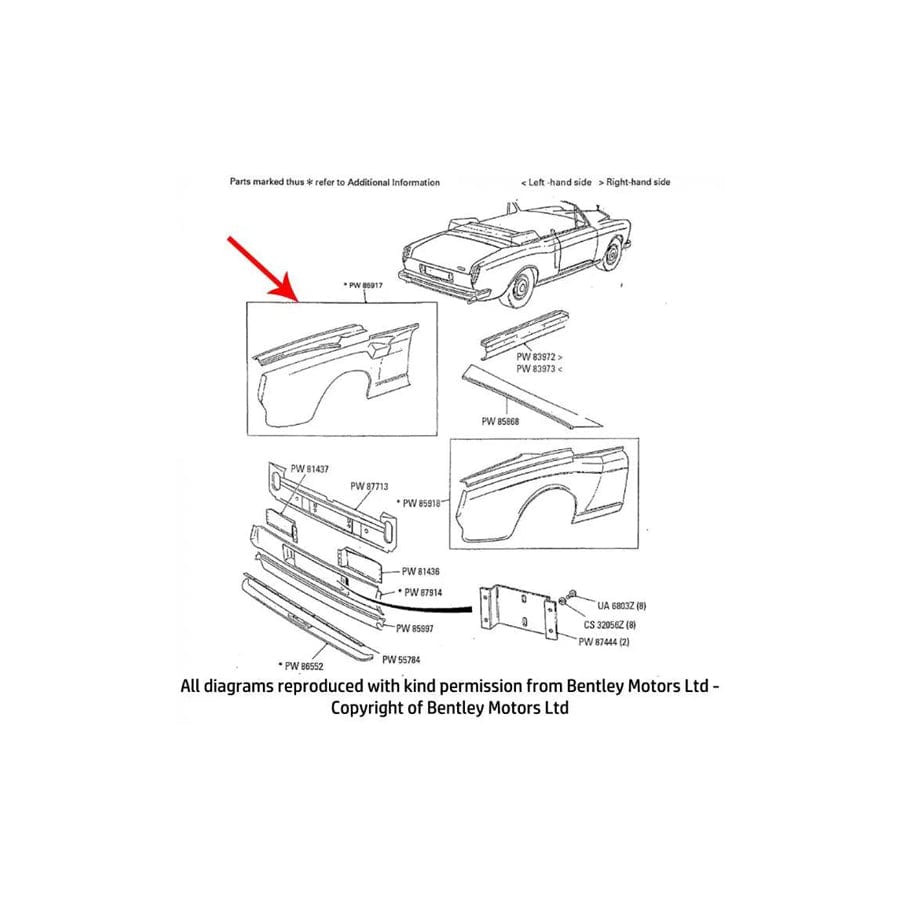 GENUINE Rolls-Royce & Bentley PW85917 LEFT HAND REAR WING PANEL (no side marker lamps)