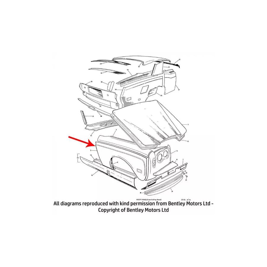 GENUINE Rolls-Royce PW55538MLRH RH FRONT WING (small eyebrow, marker light, no air vent)