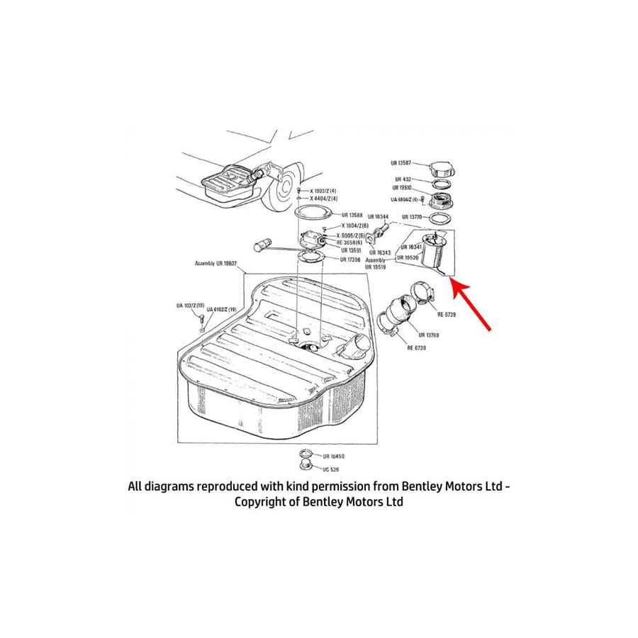GENUINE Rolls-Royce UR19519 FUEL FILLER NECK TUBE
