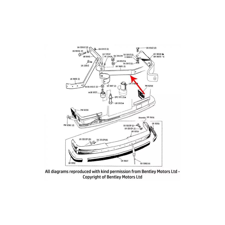 GENUINE Rolls-Royce UR19615 CENTRE STAY FRONT BUMPER