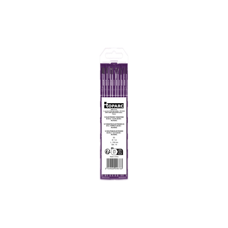 Gys 046733 10 Electrodes - Tungsten E3 Ø1.6 - Purple (Ac/Dc - Aluminium/Steel) Welding Consumables