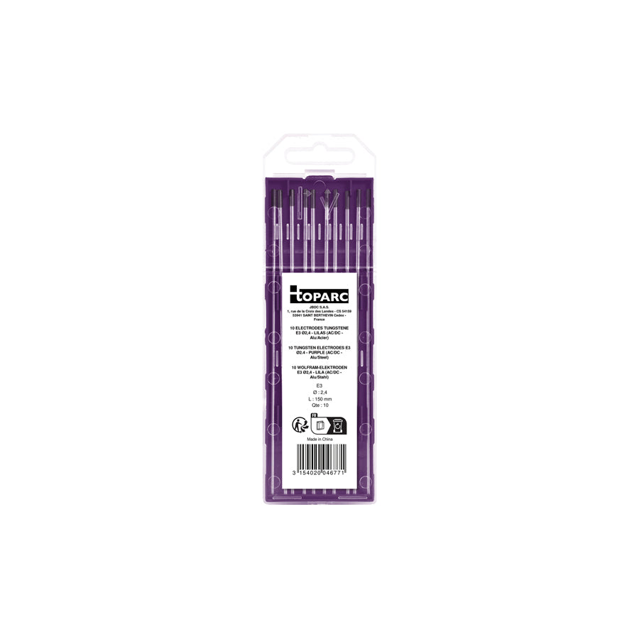 Gys 046771 10 Electrodes - Tungsten E3 Ø2.4 - Purple (Ac/Dc - Aluminium/Steel) Welding Consumables