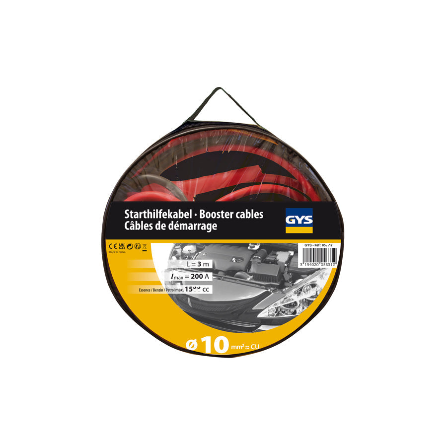 Gys 056312 Jump Leads Pro 200A (1.5L) - Insulated Clamps - Ø10Mm² - 2 X 2.8M Charger Accessories